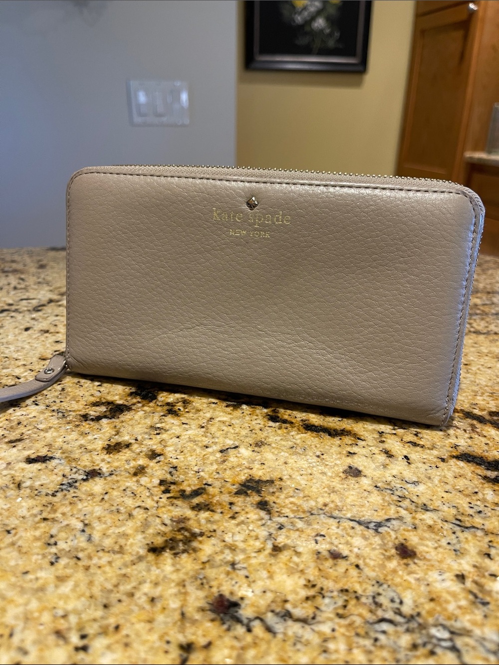 kate spade Zip-Around Pebbled Leather Wallet - Taupe
